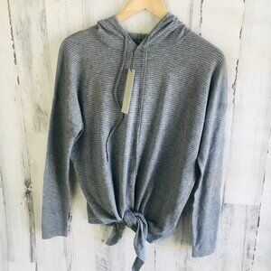 NWT One Grey Day Hoodie Merino Wool Cotton Blend Sweater Gray Tie Front Knot S